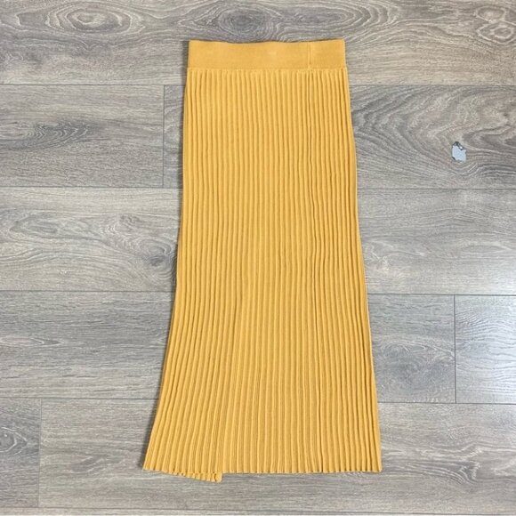 Aritzia Wilfred Zeta Midi Skirt Pleated High rise Ribbed Knit Side Slit Golden - Picture 14 of 14